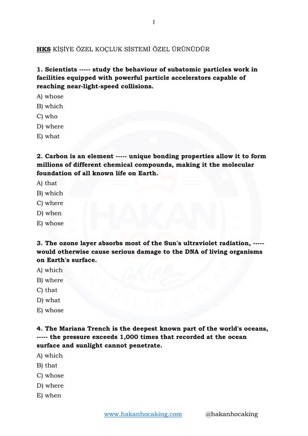 YÖKDİL Fen relative & noun clause örneği
