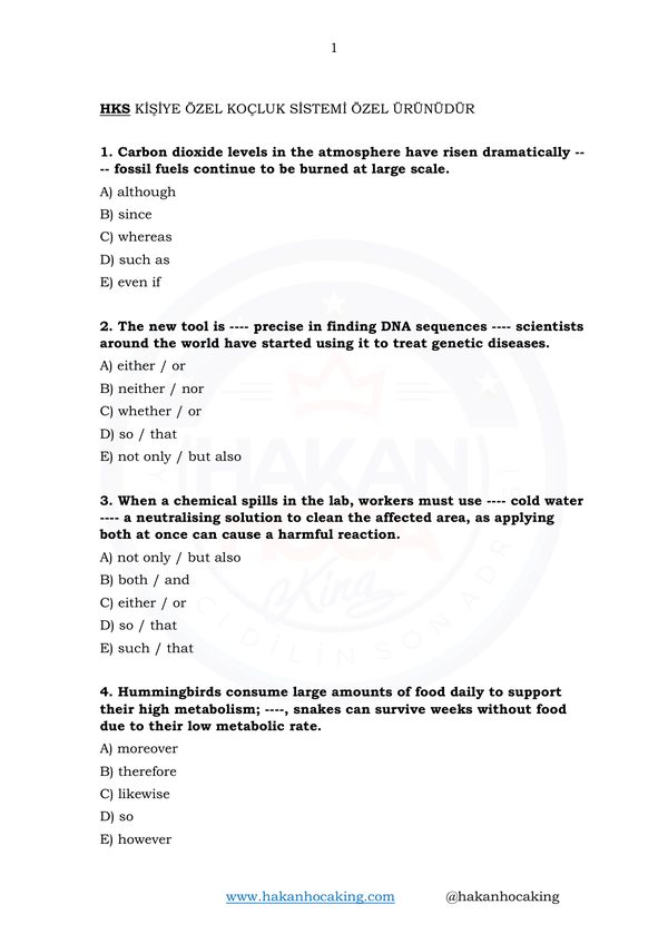 YÖKDİL Fen conjunctions örneği