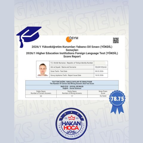 Öğrenci başarı sonucu 17 — YÖKDİL Sosyal 78,75