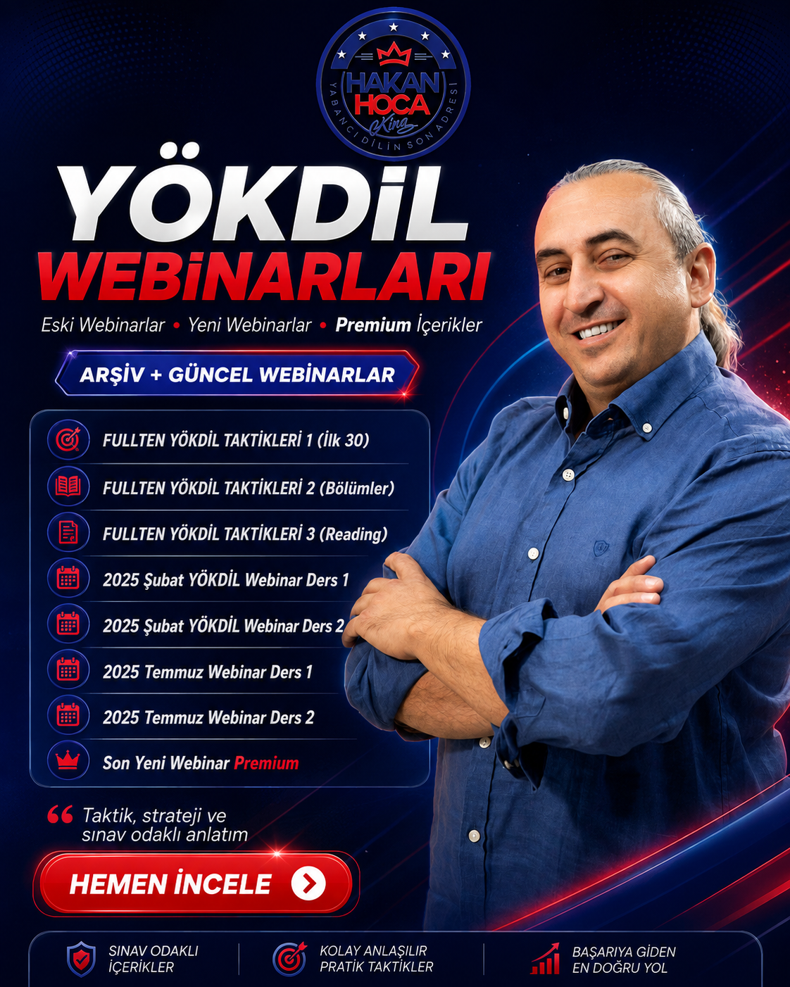 Kurslar 4 YÖKDİL’in ilk 30 sorusu, bölüm soruları, reading ve süre yönetimi için hazırlanmış kayıtlı taktik webinarları. Kayıt sonrası panelinizden hemen erişin ve kendi hızınızda izleyin.