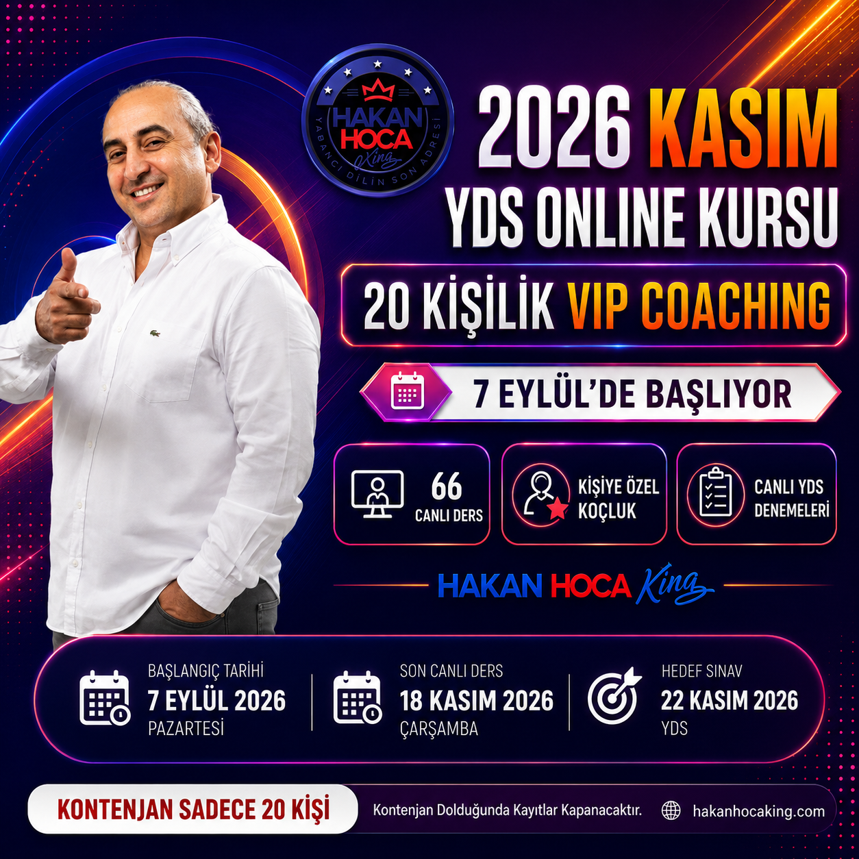 2026 Kasım YDS online kursu - 20 kişilik VIP Coaching, 66 canlı ders ve kişiye özel YDS koçluğu